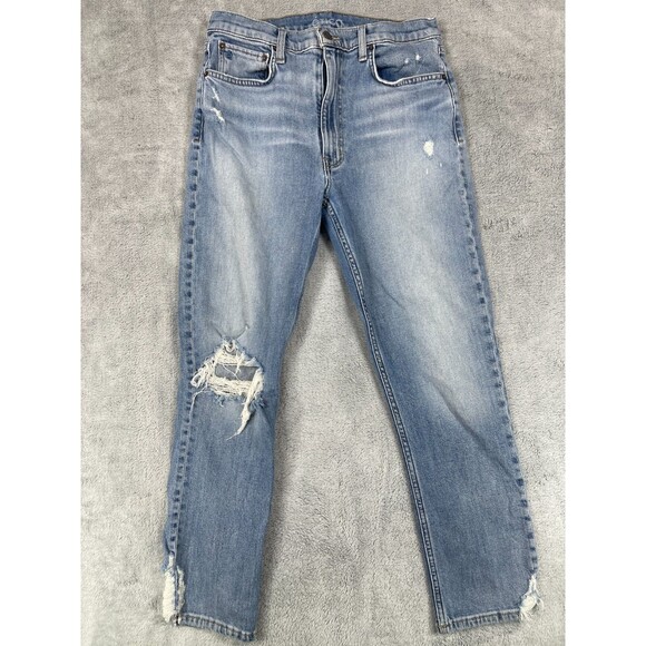 Etica Jeans Womens 29 Blue Scarlet Mid Rise Slim Fit Rock Pool Denim Distressed - Picture 1 of 15